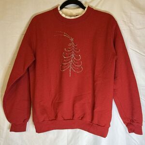 Top Stitch by Morning Sun Women's Sweatshirt Christmas Tree Red Size Med Holiday